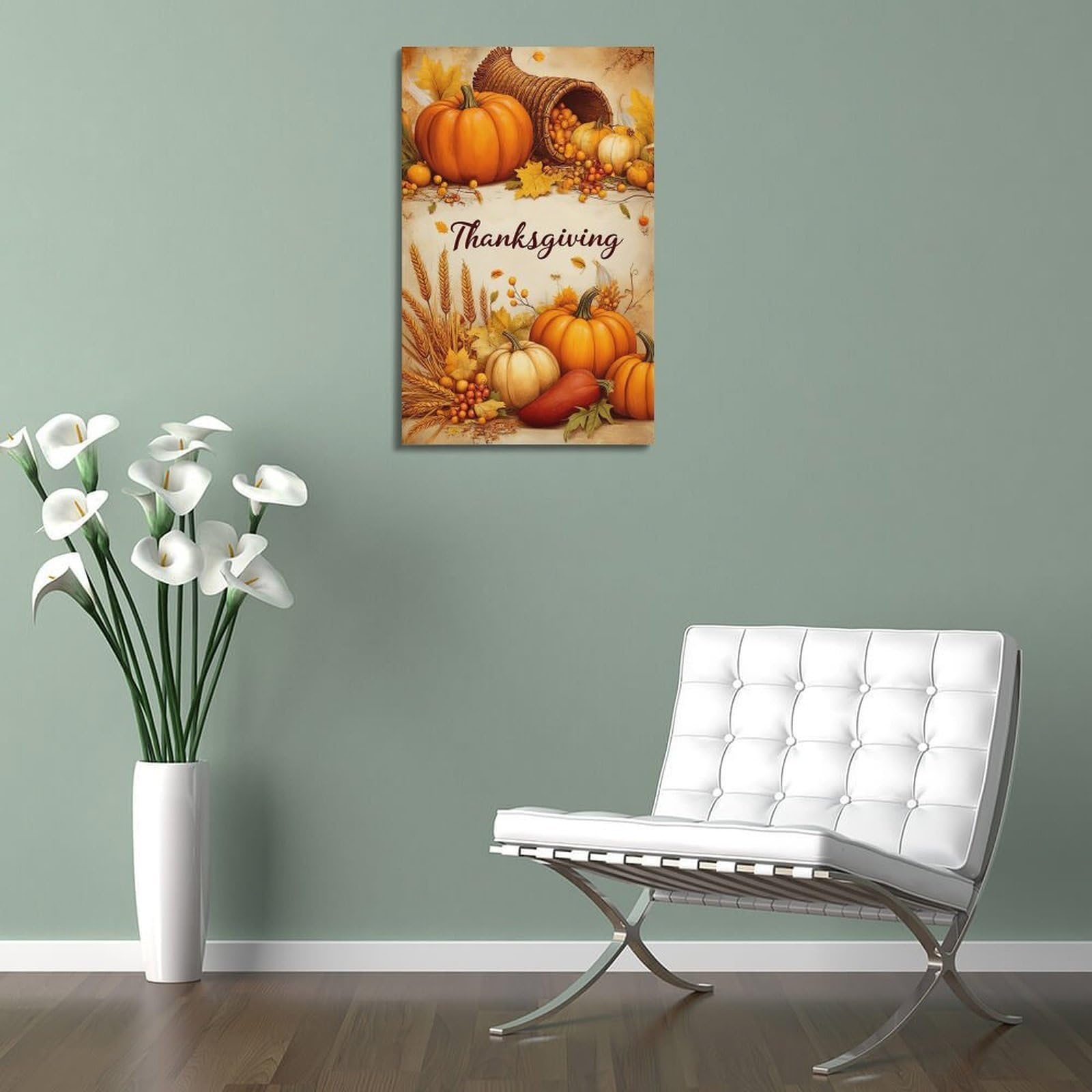 CWLLOG Stampe artistiche da parete su tela, poster per festival, festa del Ringraziamento, zucca, cornucopia, decorazione moderna per soggiorno e camera da letto, 50 x 75 cm