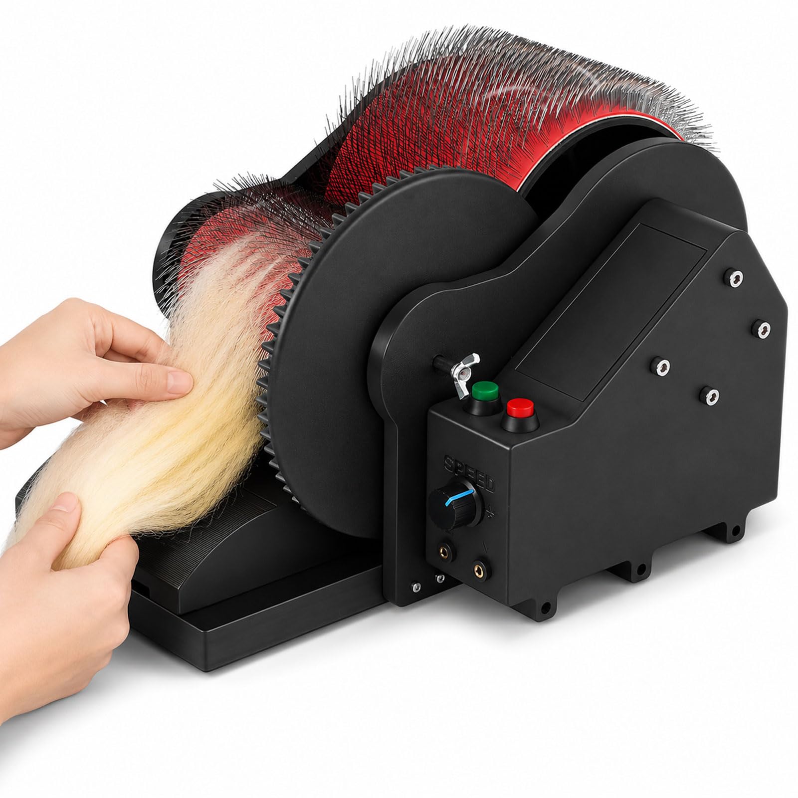 BDJSN Electric Drum Carder, 0–56 RPM Wool Carding Machine with Dual Foot Pedals, Forward & Reverse Fiber Blending Machine for Wool, Cotton, Silk, Pet Hair, Felting, Spinning and Fiber Art