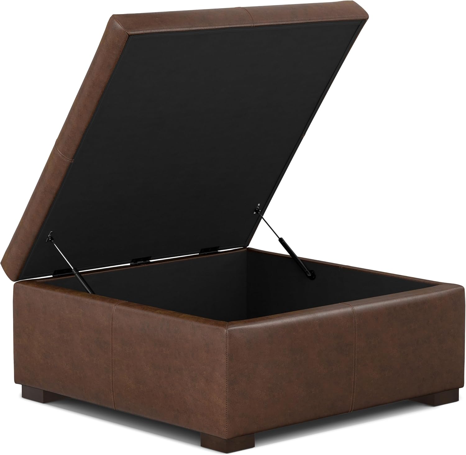 SIMPLIHOME Gabbie Storage Ottoman - 48 inch Wide Upholstered Vegan Leather Rectangle Storage Ottoman Bench in Distressed Chestnut Brown, Contemporary Ottoman for Living Room with Lift-Up Lid