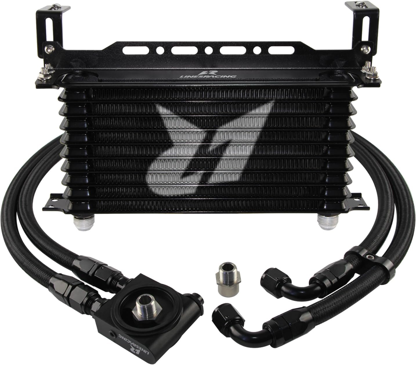 PKSABB 10 Row AN10 Universal Engine Transmission Oil Cooler Kit Black Aluminum with Bracket Adapter Hose Kit 3/4x16 M20x1.5
