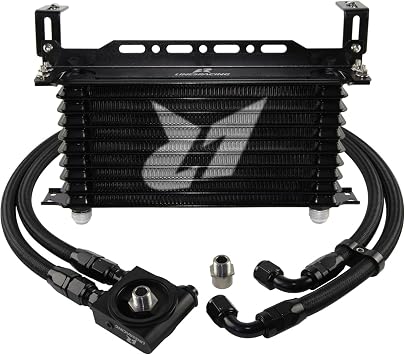 PKSABB 10 Row AN10 Universal Engine Transmission Oil Cooler Kit Black Aluminum with Bracket Adapter Hose Kit 3/4x16 M20x1.5