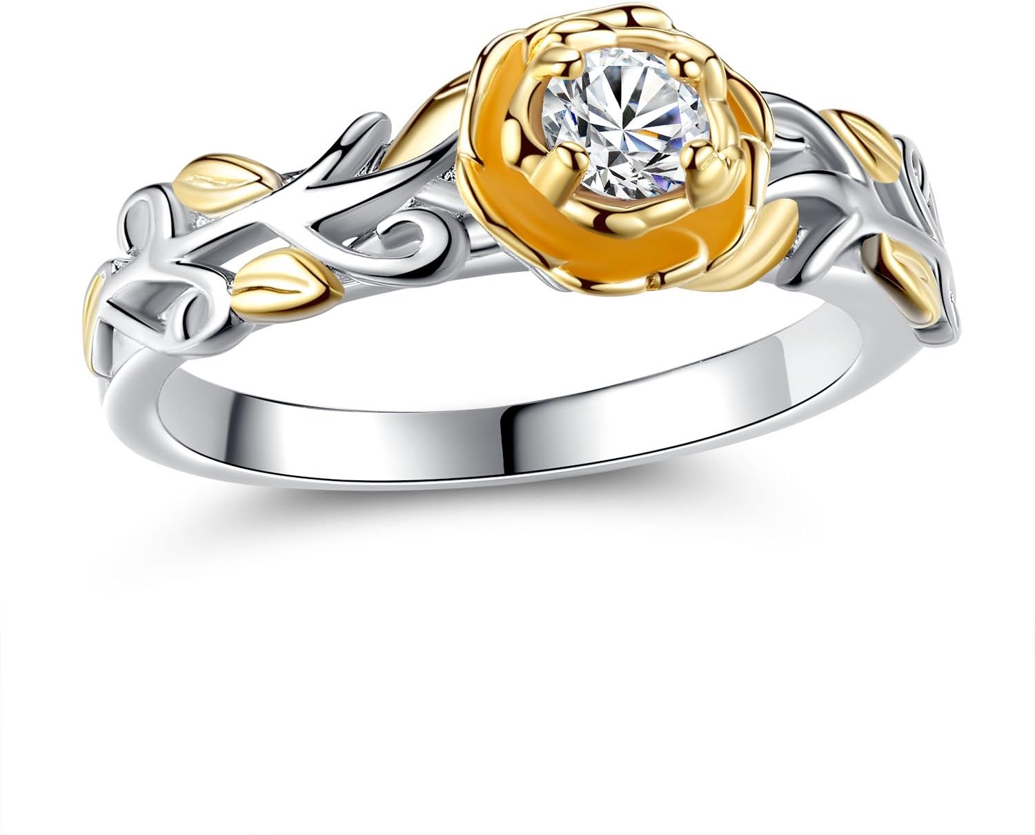 ONECK Women's Ring 18K Gold Platinum Plated Zirconia Solitaire Wedding Engagement Rings Jewellery Gift for Her Size 9