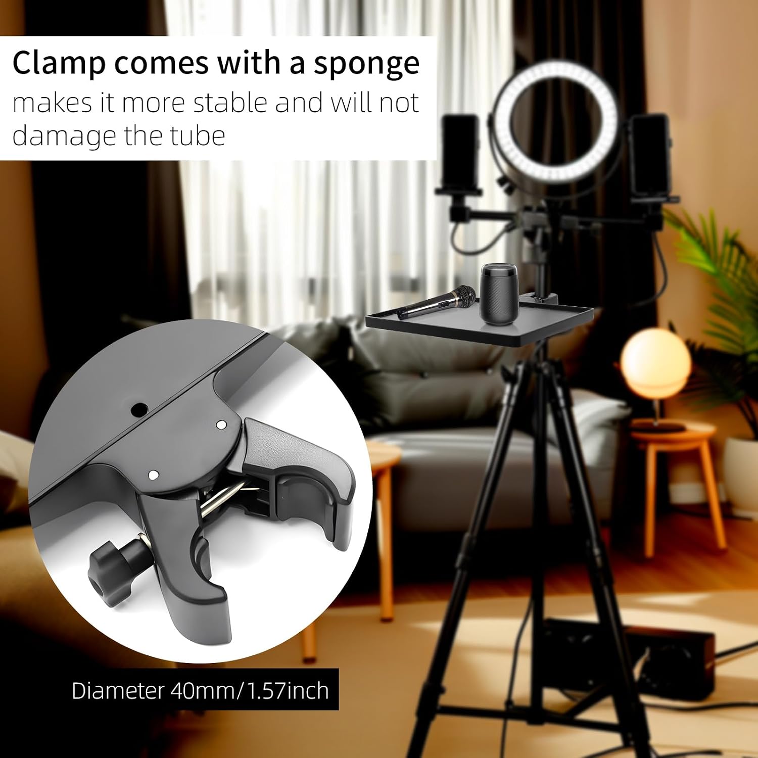 Microphone stand tray, made of upgrade sturdy plastic, superior bearing capacity, comes with powerful clamp (rock black) thumbnail