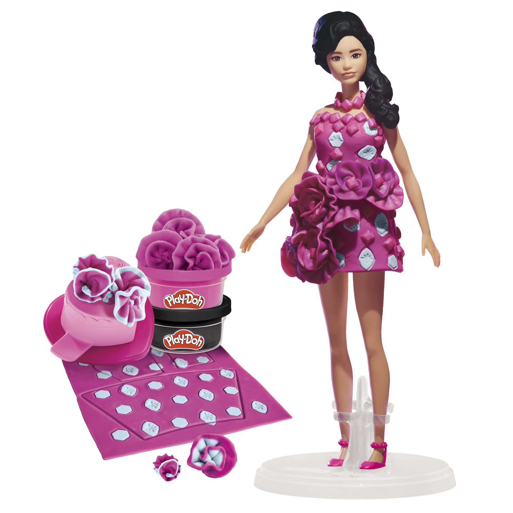 Play-Doh Barbie Gems & Ribbons Glam Set, Make Designer Dolls Clothes with Modelling Compound & Fashion Accessories, Arts & Crafts for Children Aged 5+