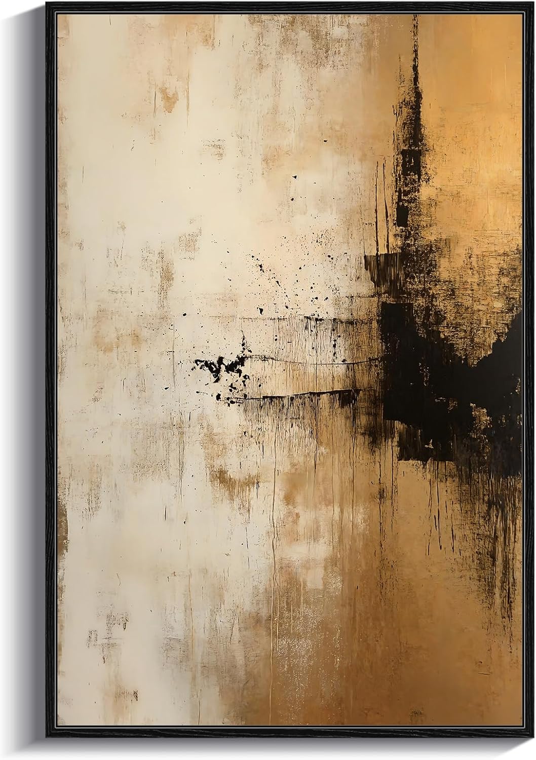 ARPEOTCY Black Framed Canvas Wall Art, 16x24 Inch Large Abstract Black and White Floral Artwork, Vintage Botanical Mid Century Wall Decor for Bedroom, Living Room, or Modern Home Aesthetic