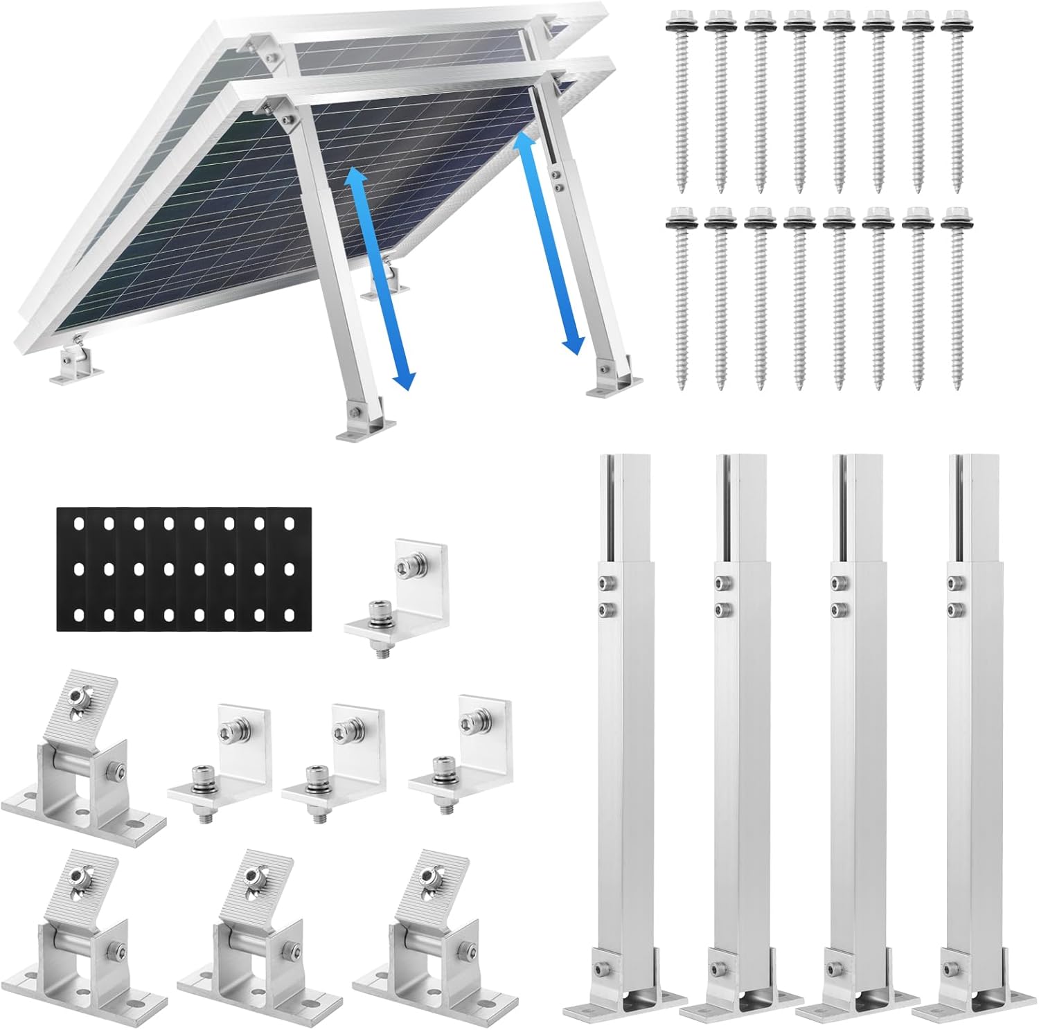 Adjustable Solar Panel Tilt Mount Brackets, Aluminum Alloy Solar Panel Mounting Brackets for 50W-400W Panels, Solar Panel Wall Mount Kit for Roof RV Boat Flat Surface, Anti-Corrosion Solar Panel Mount