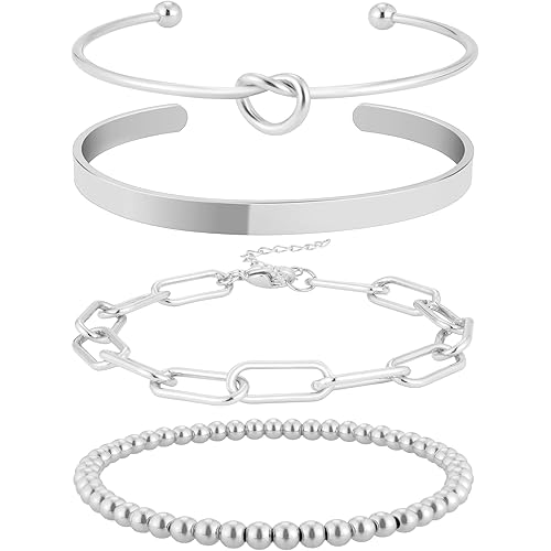 Reoxvo Gold Plated Bangle Cuff Bracelets for Women Non Tarnish Gold Bracelet Stack Jewelry Set for Women Trendy