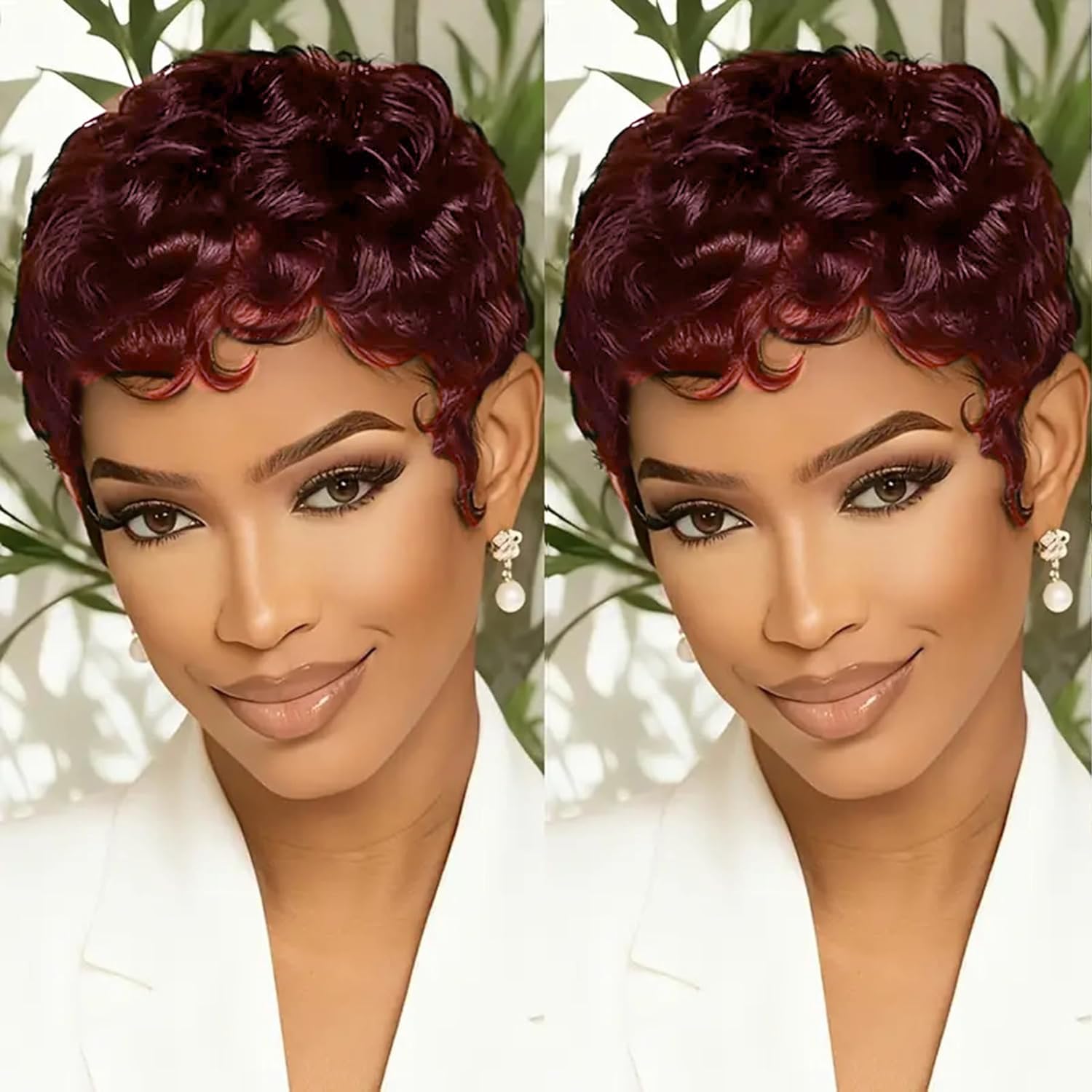 short curly pixie cut wigs for women human hair wave short wigs for black women none lace front wig layered curly wigs for women daily use color 99j burgundy