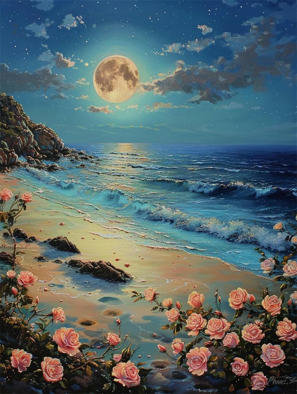 Zestaw do haftu krzyżykowego, 11 CT, zestaw startowy do haftowania dla początkujących, zestaw do haftu krzyżykowego, nadruk nocnej plaży - 40 x 50 cm