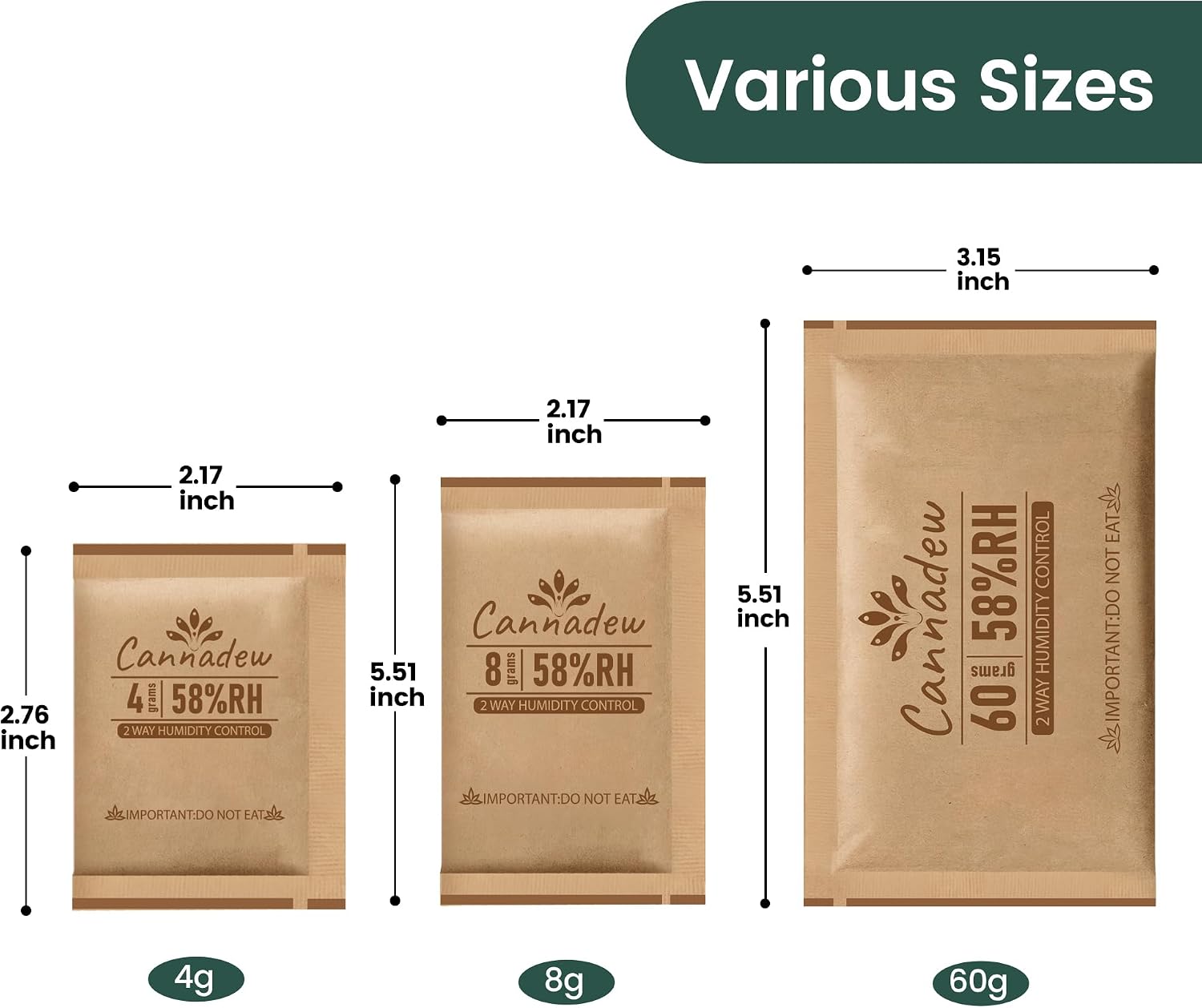 58% RH Two-Way Humidity Control Packs for Up to 14g (0.5 oz), 4 Gram, 10 Pack, Kraft Paper Wrapped Moisture Control Packets for Small Containers, Glass Jars, Storage Cases & Collectibles
