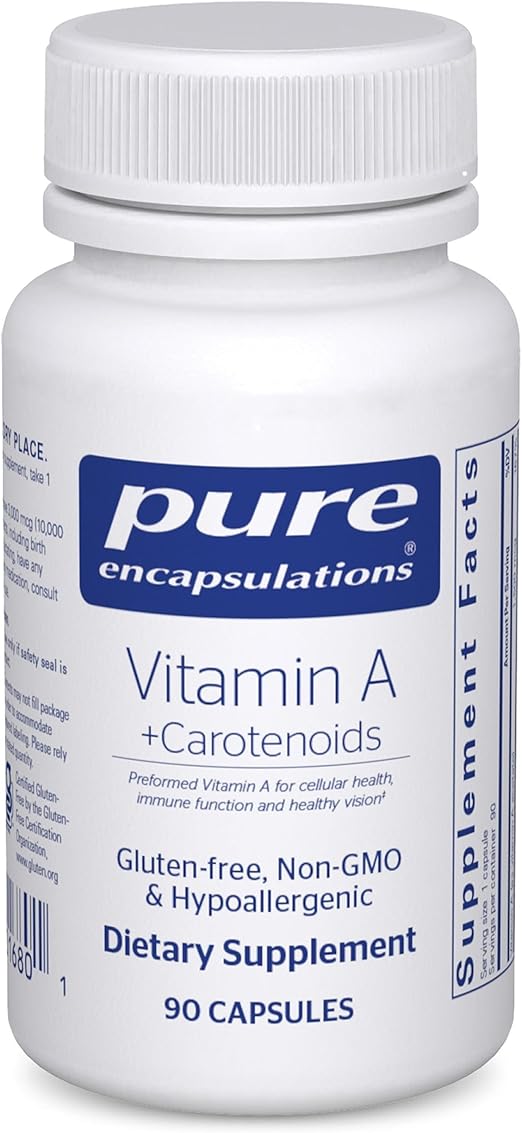 Pure Encapsulations Vitamin A + Carotenoids (Lutein, Zeaxanthin, and Astaxanthin) | Hypoallergenic Dietary Supplement | 90 Capsules