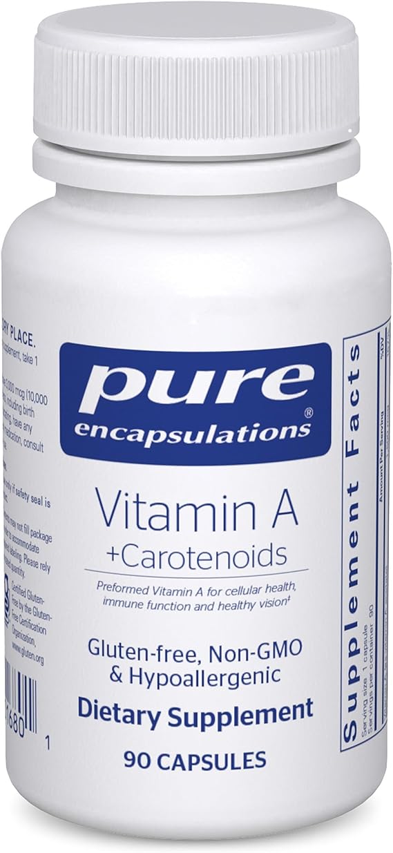 Pure Encapsulations Vitamin A + Carotenoids (Lutein, Zeaxanthin, and Astaxanthin) | Hypoallergenic Dietary Supplement | 90 Capsules