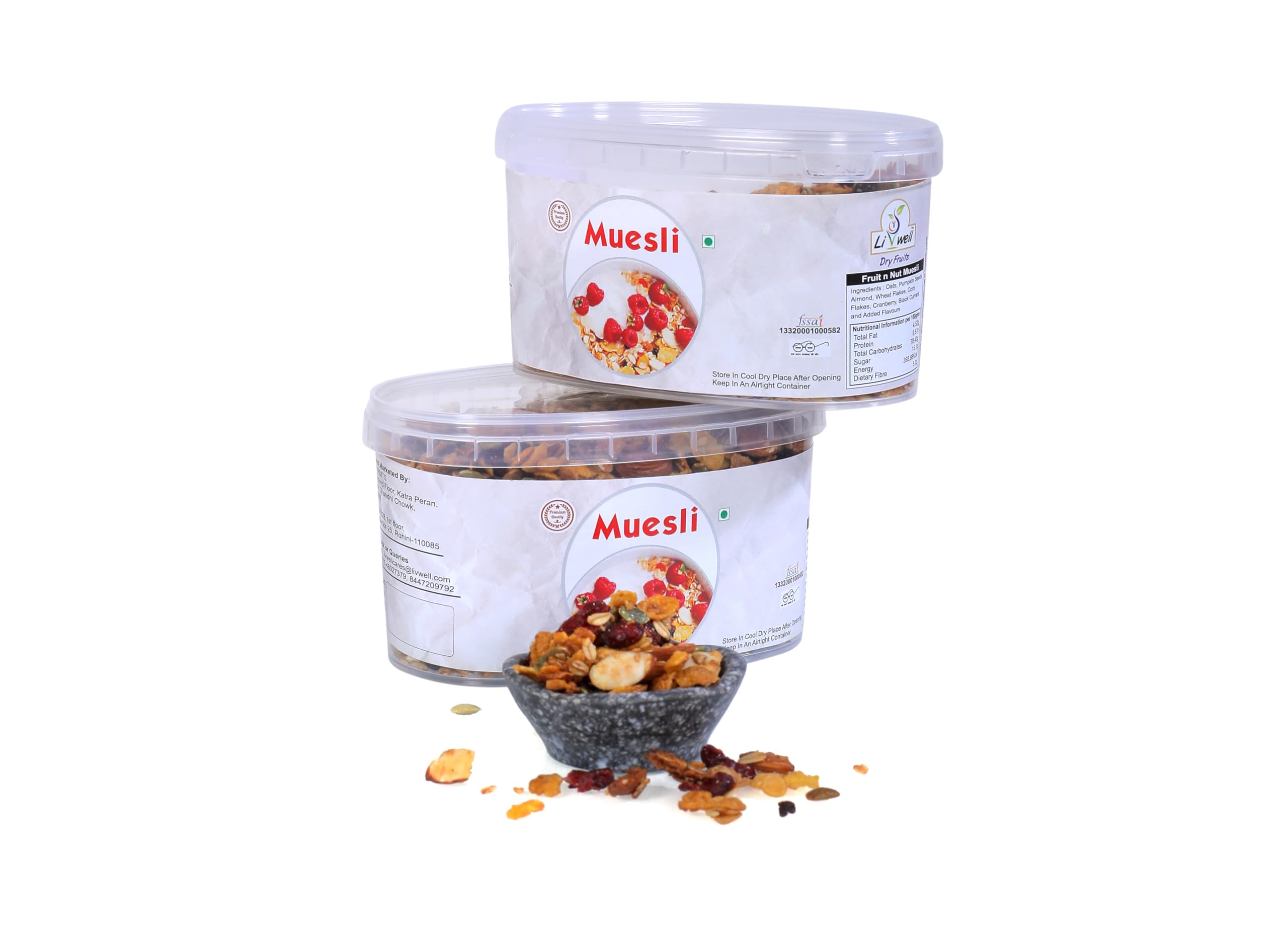 LIVWELL Premium Dry Fruit & Nut Muesli 1Kg (Pack of 2 × 500g) | Real Fruits & Wholegrain | High Fiber & Protein Breakfast Cereal | Healthy Diet Food for Weight Management-image-47