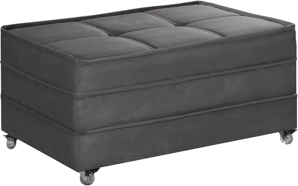 Puff Cama Solteiro Dobravel Com Rodízios (Cinza)
