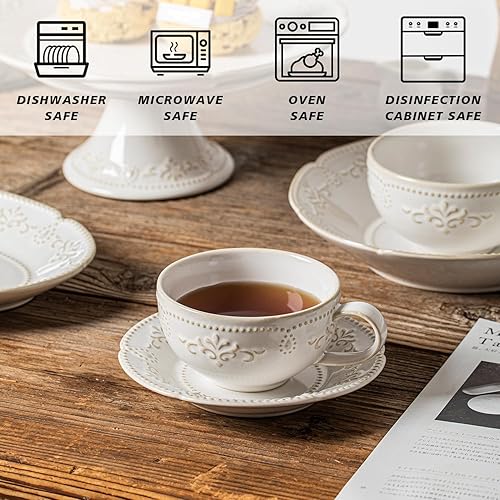 Miniatura 5 de Tazas de capuchino de 6 onzas con platillos, apto para inauguración de la casa, taza de café de cerámica en relieve para Au Lait, doble shot, latte,
