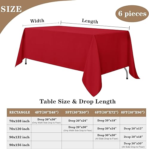 Miniatura 5 de Fitable Manteles rojos para mesas rectangulares, paquete de 6, 70 x 120 pulgadas, manteles reutilizables y lavables para mesas de 6 a 8 pies,