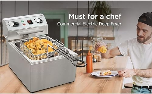 Miniatura 6 de NuoNuoLe Freidora eléctrica comercial con cesta grande y temporizador, freidora de acero inoxidable para encimera, papas fritas para restaurante,