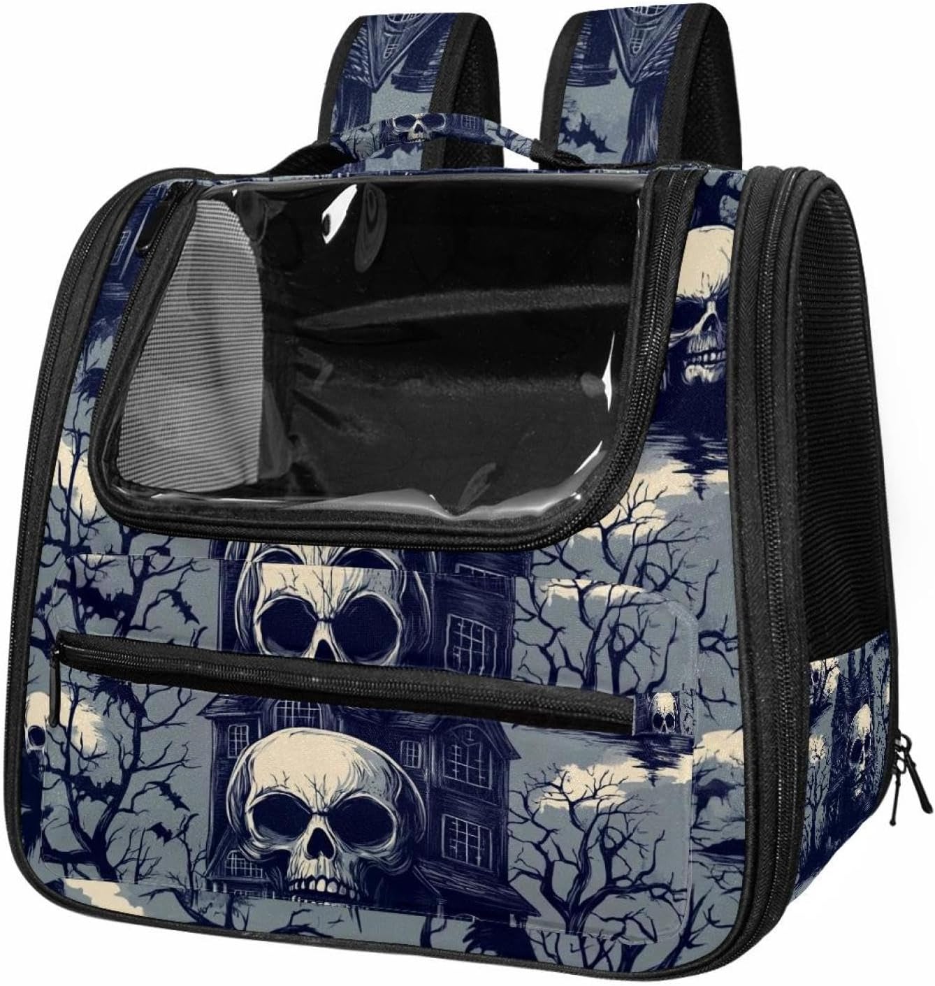 Portable Travel pet Backpack Carrier Hamster Bag Small Dog cat Carrier Breathable Hang Bag, Halloween Bats Candies Pumpkins