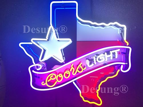 Coor Lights Texas Lone Stars Neon Sign Light HD Vivid Printing Technology Man Cave Beer Bar Pub Hecho a mano Lámpara de tubo de vidrio real NT08