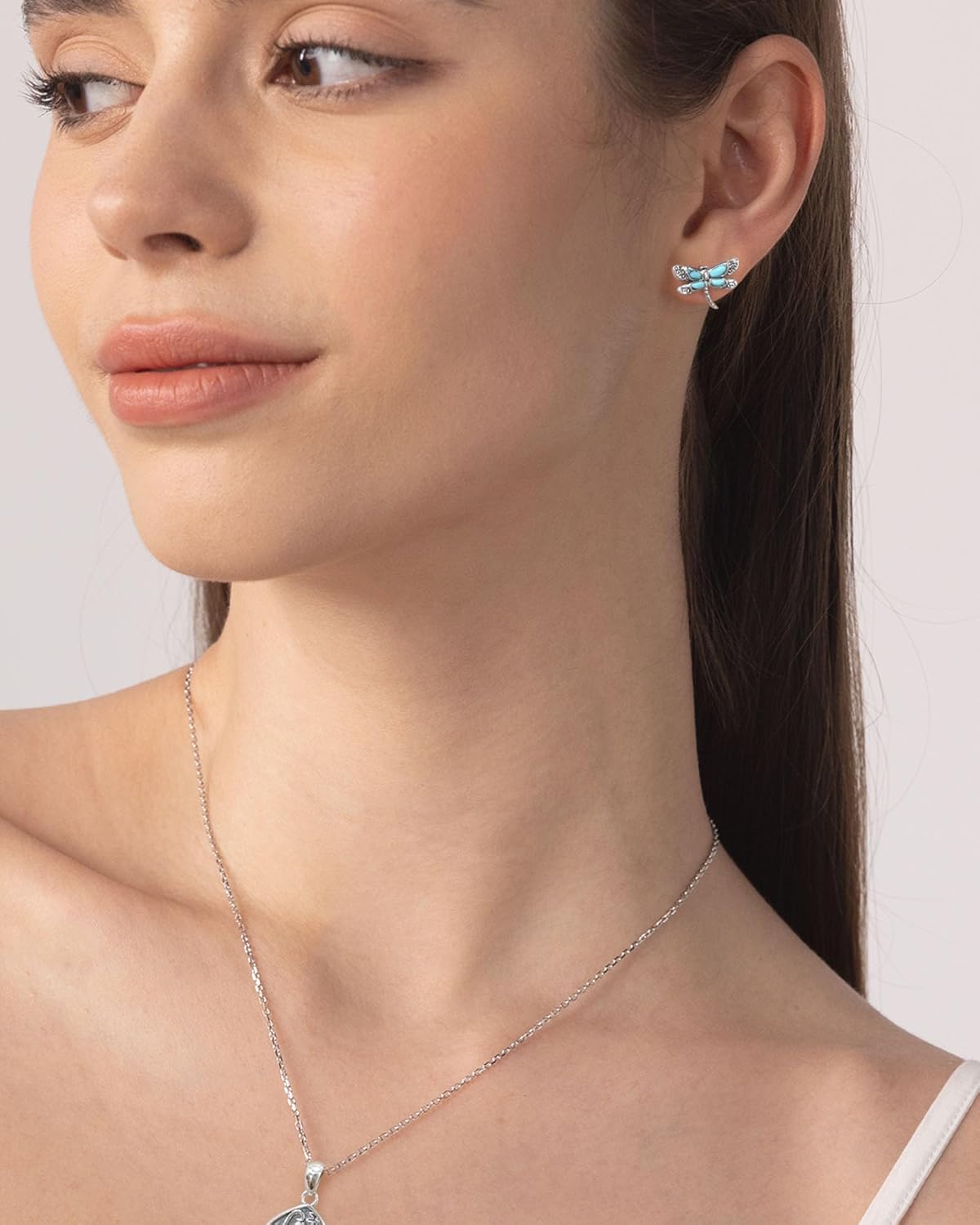 S925 Sterling Silver Turquoise Dragonfly Sunflower/Hummingbird/Butterfly/Cross/Anchor Earring Vintage Bohemian Jewelry Natural Drop/Stud Earrings Birthday Jewelry Gifts for Women