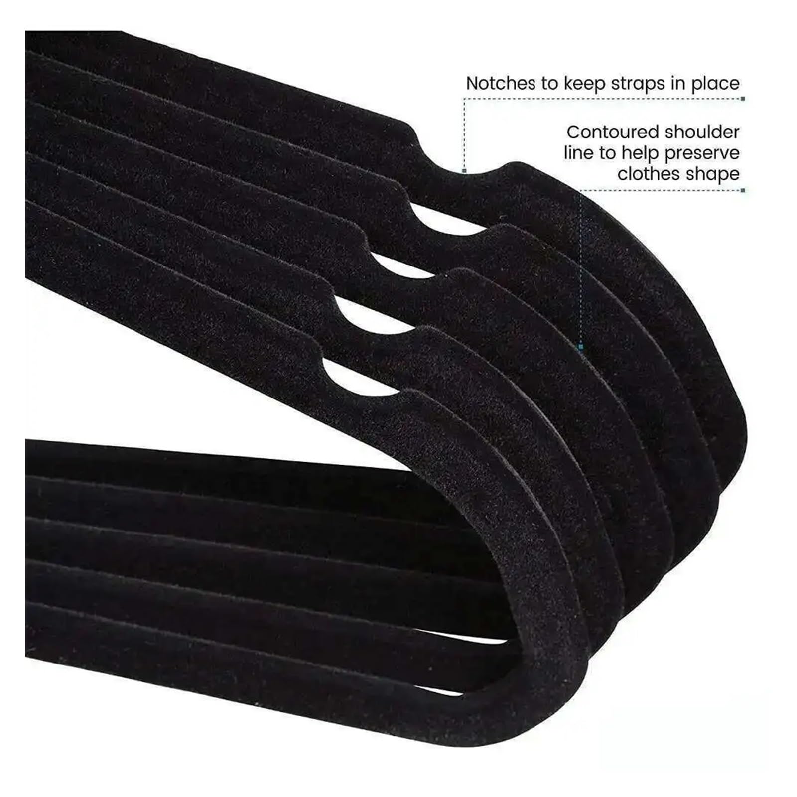 Samt Kleiderbügel 10 Stück rutschfeste Samt-Kleiderbügel – Anzug-Kleiderbügel, 360-Grad-Drehhaken, starker Kleiderbügel(Black 44cm)