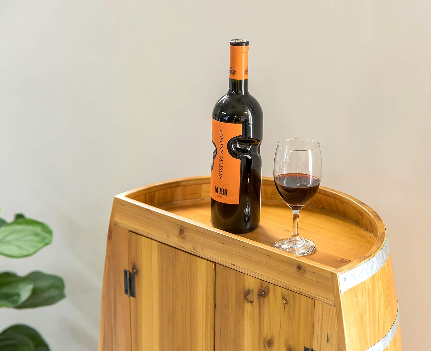 Vintiquewise Half Barrel Cabinet Wine Storage with Lockable Double Doors