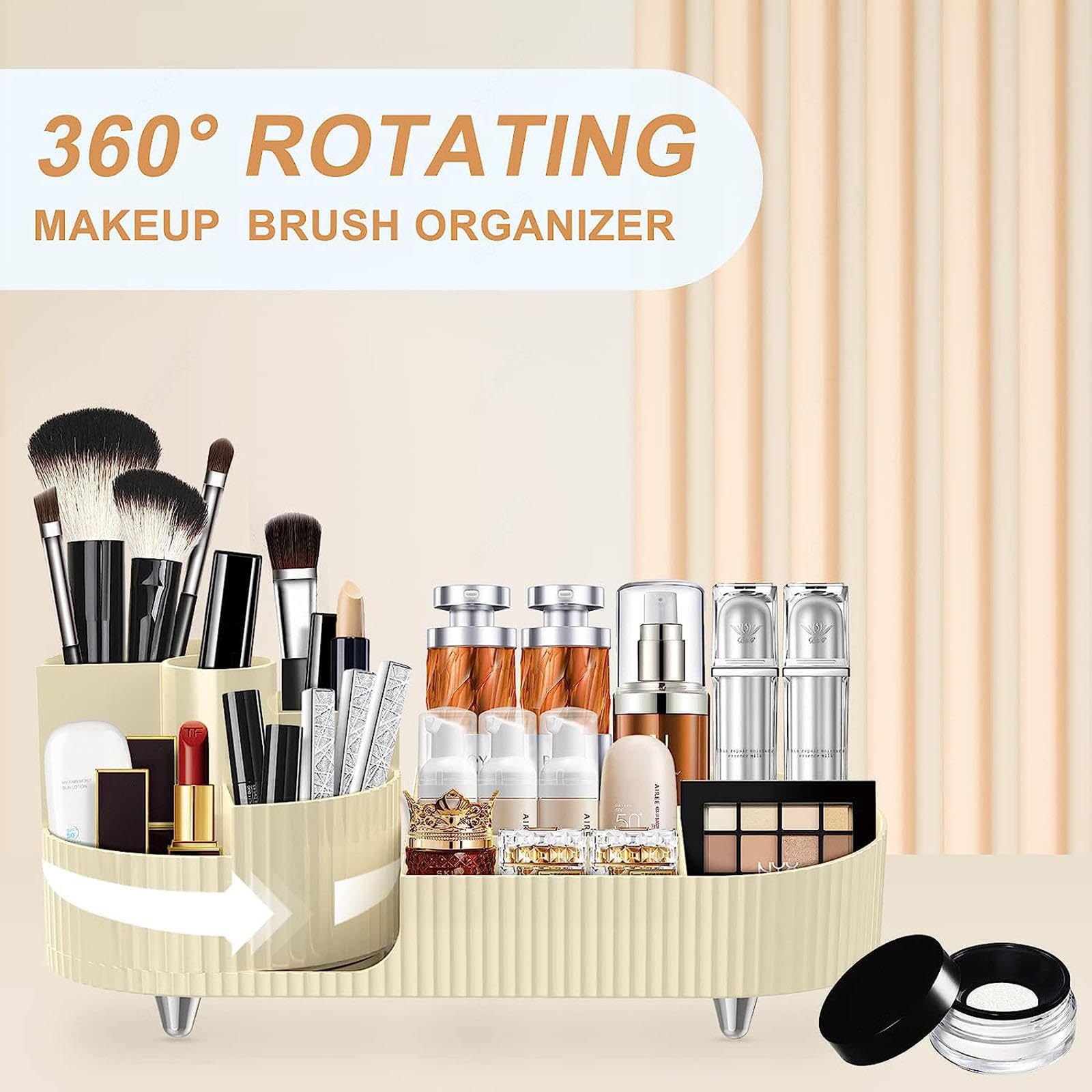 VIDECOR Organize Cosmetics 2-in-1 360 Rotante Porta Pennelli per Trucco e Organizer per La Cura della Pelle Conservazione di Materiali in Pet di Grande capacità per Profumi, Cura della Pelle,Yellow