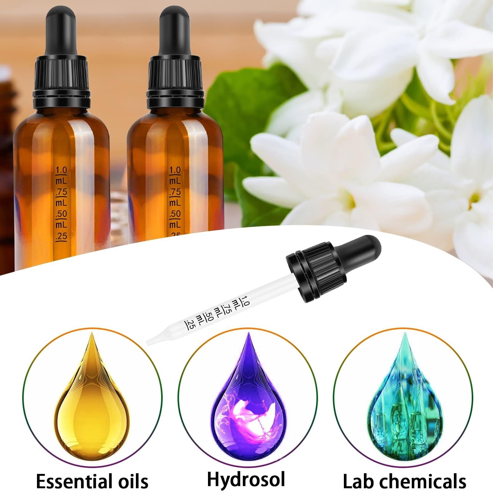 Braune Glas-Tropfflaschen 50ml - 2er-Pack mit Tropfern & Zubehör, Auslaufsicher für Ätherische Öle & Aromatherapie(100ml 8pcs)