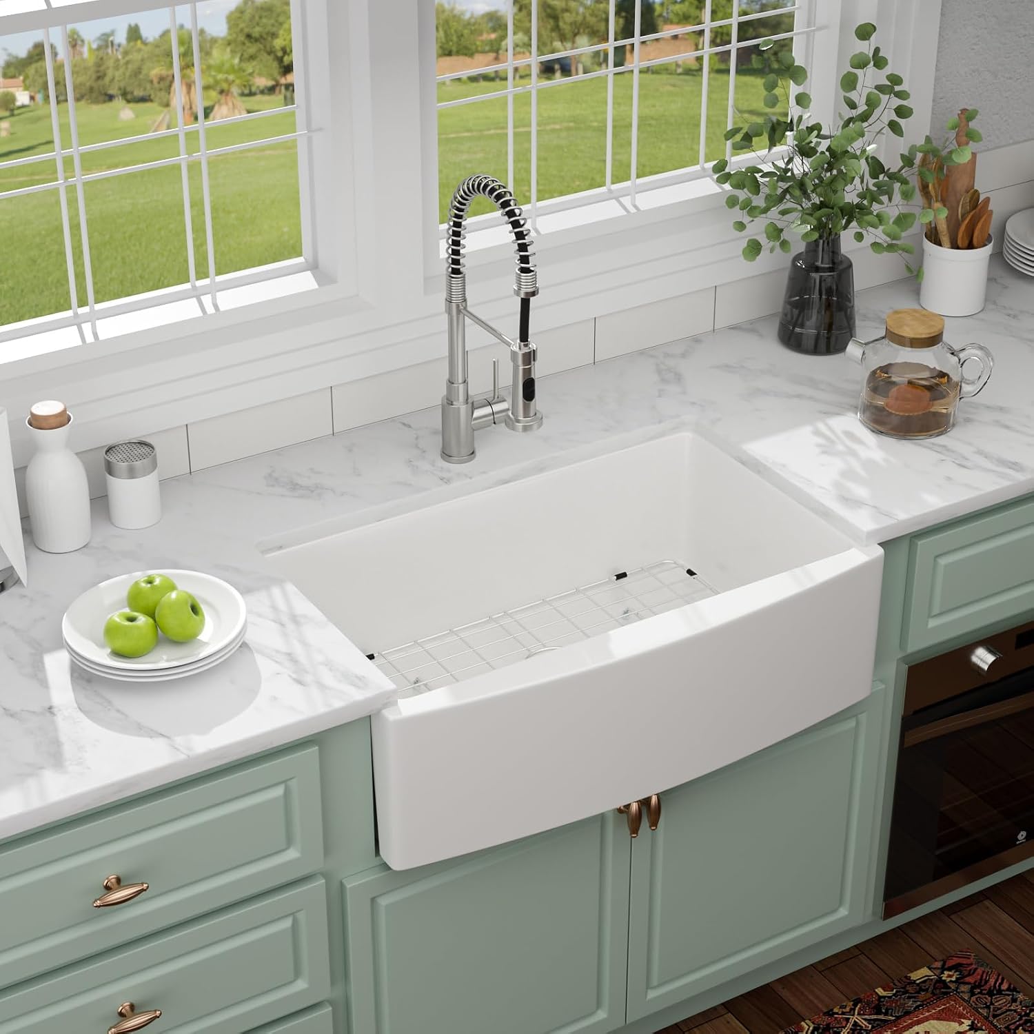 33" Fireclay Farmhouse Sink, White Porcelain Apron Front Kitchen Sinks 33"x21"x10" Farm Sink Single Bowl Barn Style