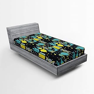 Ambesonne Education Fitted Sheet, Science Class Themed Biology Chemistry and Physics Protons Neutrons, Soft Decorative Fabric Bedding All-Round Elastic Pocket, Twin Size, Turquoise Yellow