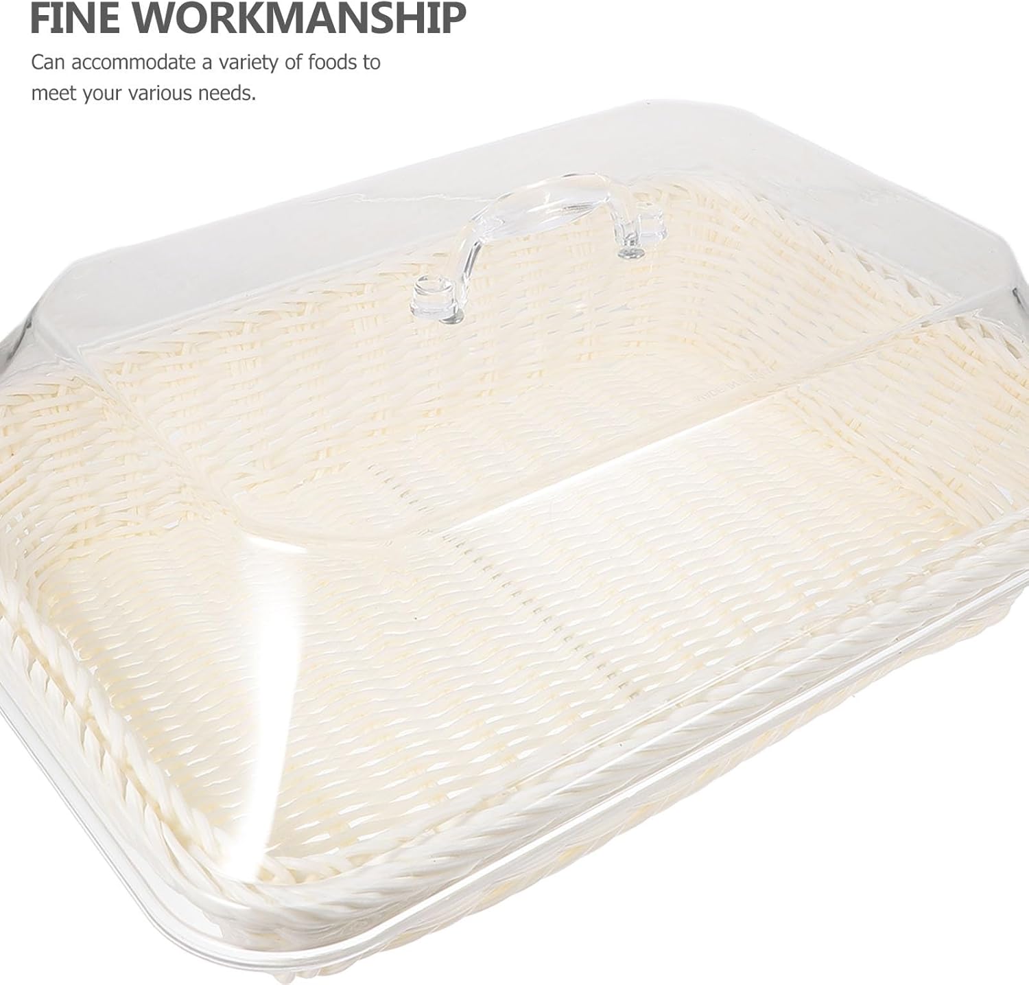 Woven Bread Basket with Lid, White Rectangular Food Storage Basket 35x25x15cm for Bread, Fruit, Cake, and Snacks, Kitchen Serving Tray for Parties and Dining