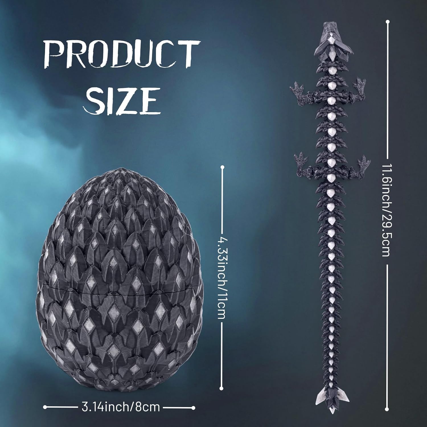 Glow-in-The-Dark 3D Printed Dragon Egg 11.5 inch Extra Nightlight Toy with Rainbow Aqua Lava and Golden. (Green)