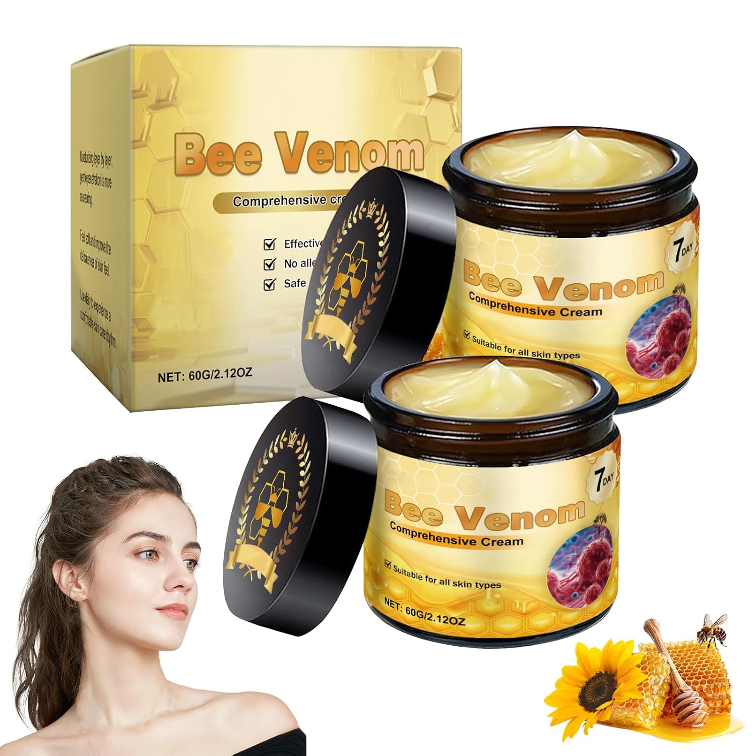 2PCS Bee Venom Comprehensive Cream, Bee Venom Skin Treatment Cream,Deeply Nourishes, Natural Skin Moisturizer for All Skin Type