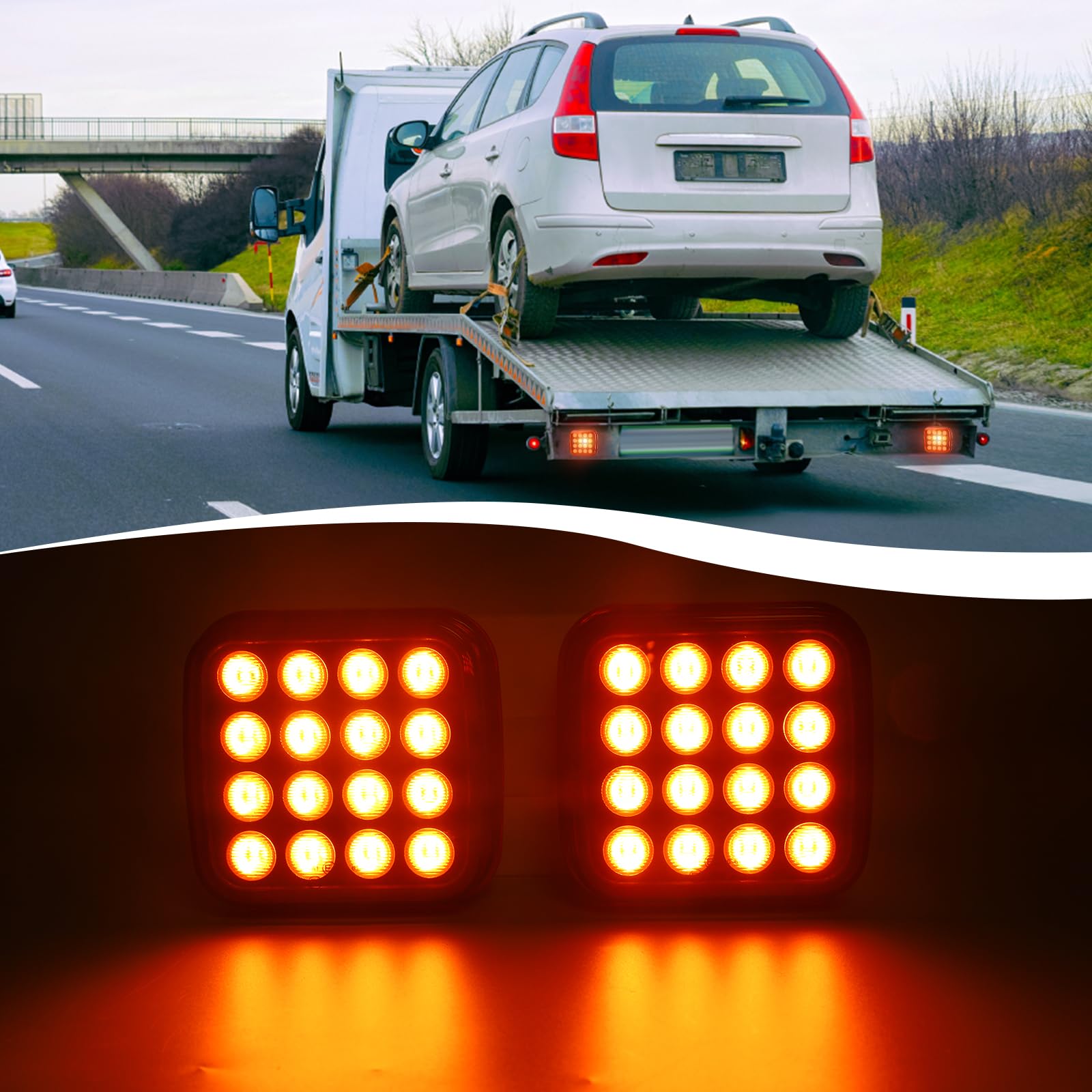 AOHEWEI Kit Luci di Emergenza LED Senza Fili, 12V/24V 5 Modalità Ricaricabili Magnetiche Lampeggianti Ambra, Lampada Stroboscopica per Camion Trattori Autobus Veicoli