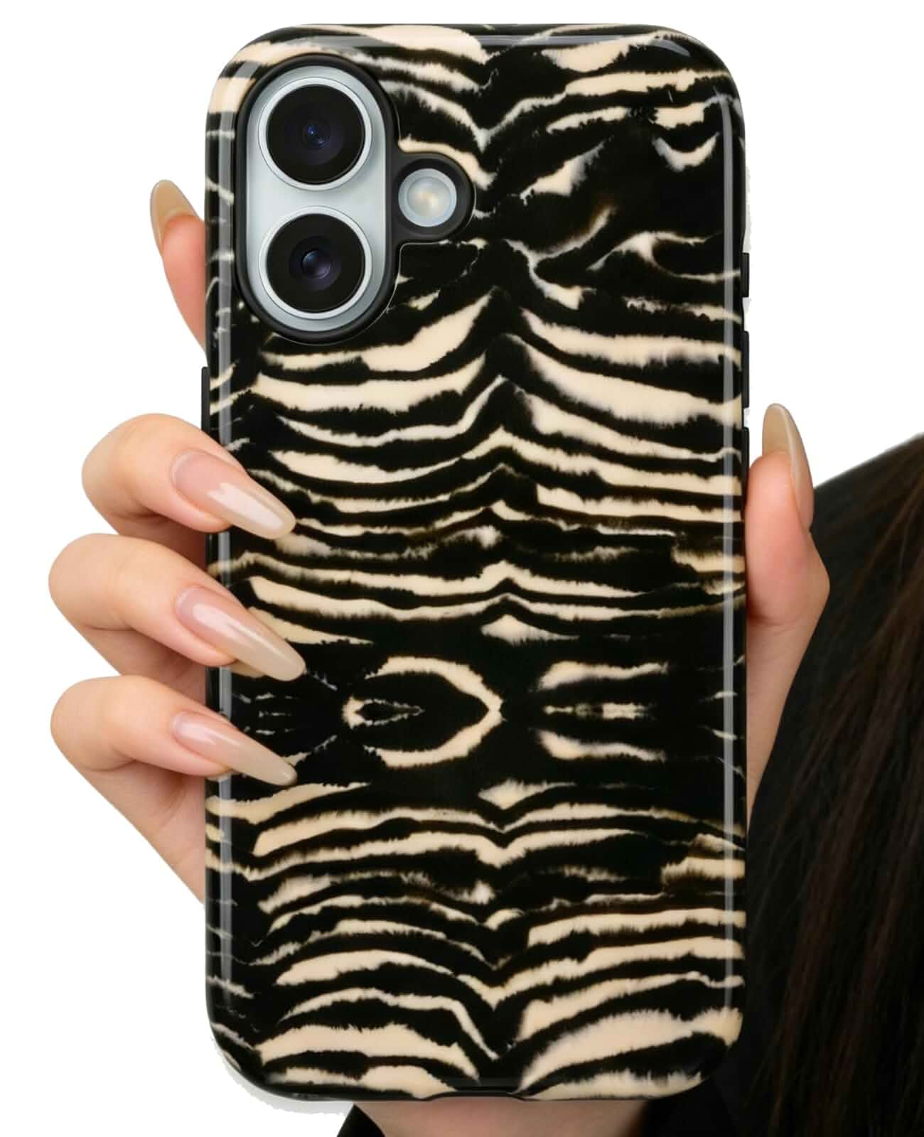 Compatible with iPhone 16 Case Stylish Zebra Tiger Animal Print Pattern Retro Square Phone Case Shockproof Double-Layer Drop-Resistant Protection (Zebra, iPhone 16) Striped