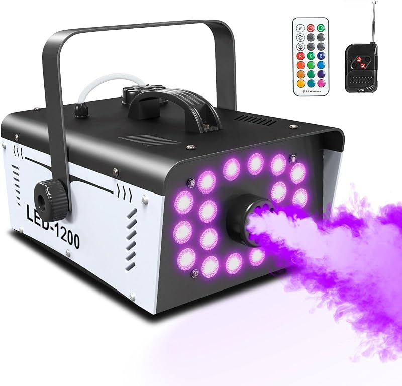 Fog Machine Halloween Outdoor 1200W with 18 LED Lights, Smoke Machine Fog | With Remote, Perfect for Party, Stage, Wedding, Indoor