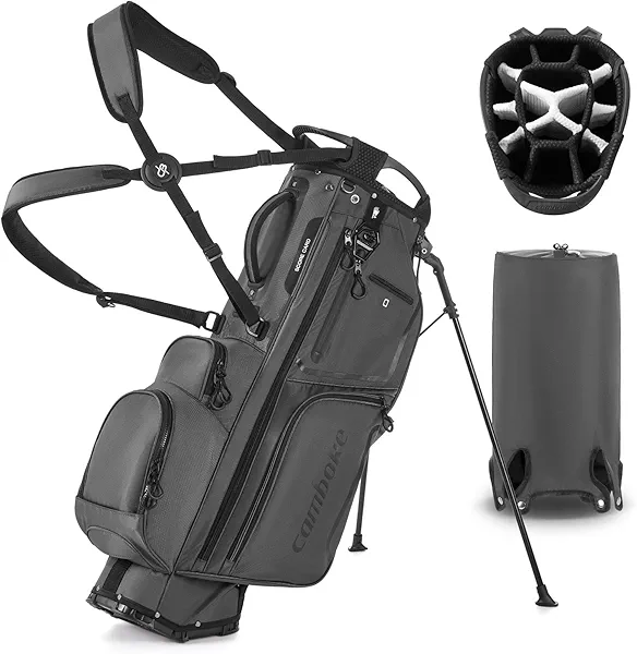 Golf Stand Bag, Lightweight Design with Toughened Stand and Comfortable Handles, 14 Way Full-Length Dividers Top, Cart-Friendly Base, Ergonomic X-Fit Dual Strap and Padded, Rain Hood, Grey