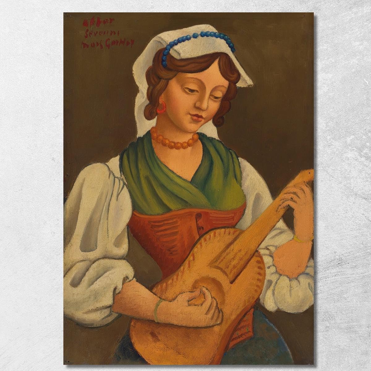 Toile Fille avec mandarine Gino Severini | Grand Tableau Salon Moderne 100 x 70 cm