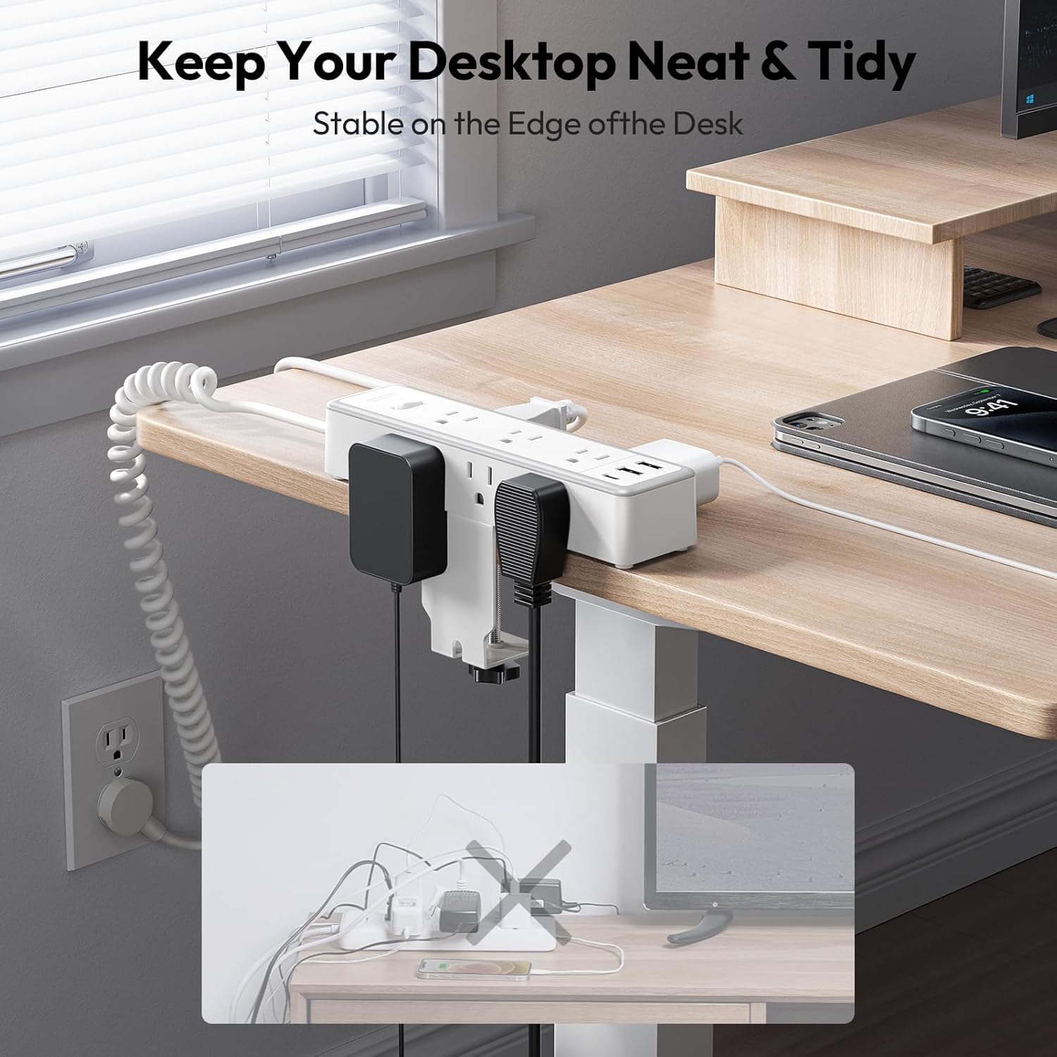 12 in 1 Standing Desk Power Strip, NTONPOWER 10ft Extension Cord with 9 AC Outlets 3 USB Ports, Table Mount or Wall Mountable Charging Station,Standing Desk Accessories