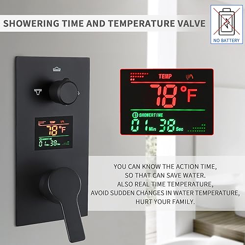 Miniatura 4 de Digital Shower System with Tub Spout 12 Inch Rain Shower Faucet Set Wall Mounted Bathroom Shower Combo Set 3 Function LCD Display Shower Valve Kit,