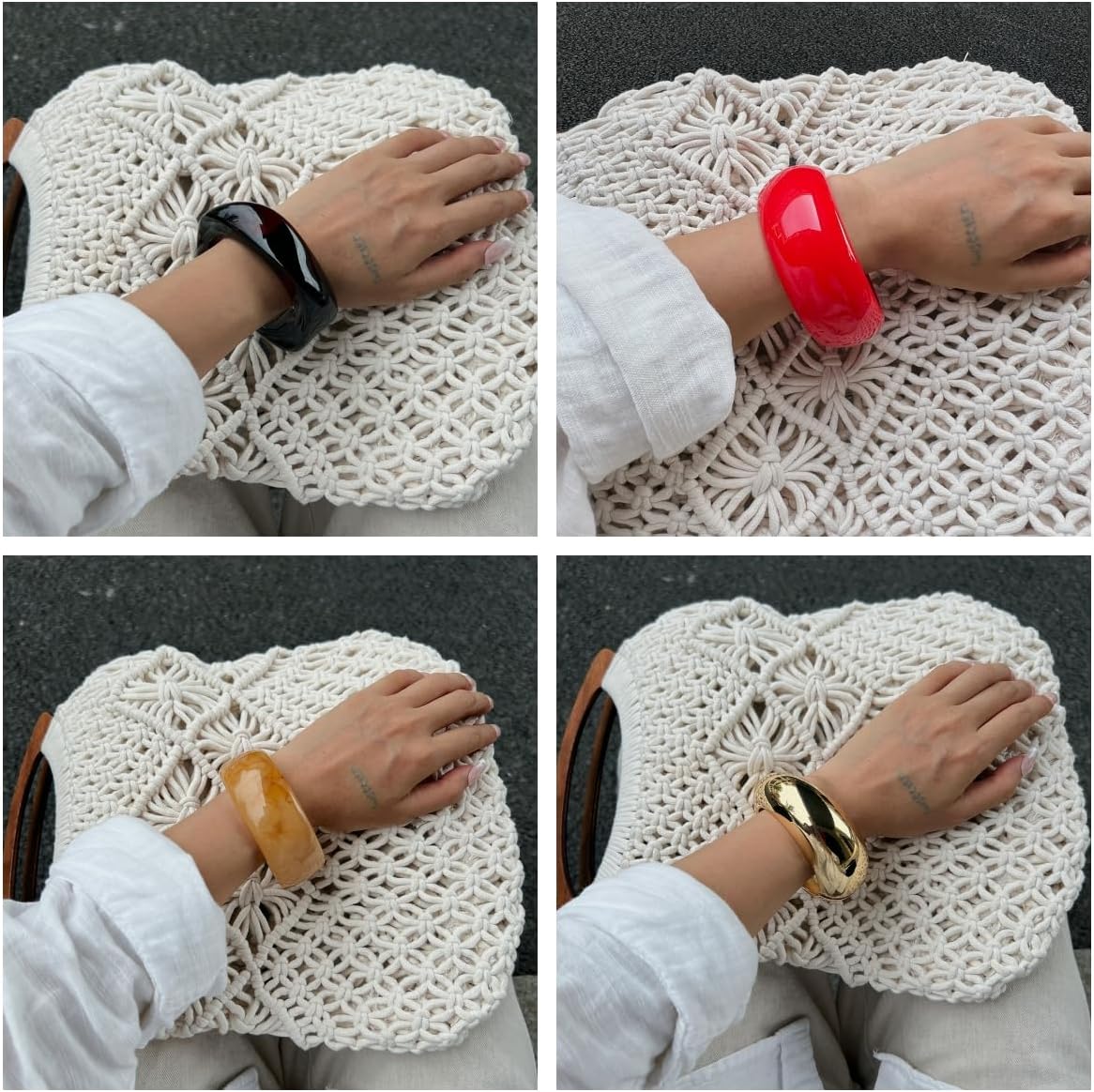 ALEXTINA Vintage Resin Bangle Set for Women – 4PCS Chunky Gold Acrylic Cuff Stack, Red Black Caramel Mix, Bold Summer Statement Bracelets Gift - Image 6
