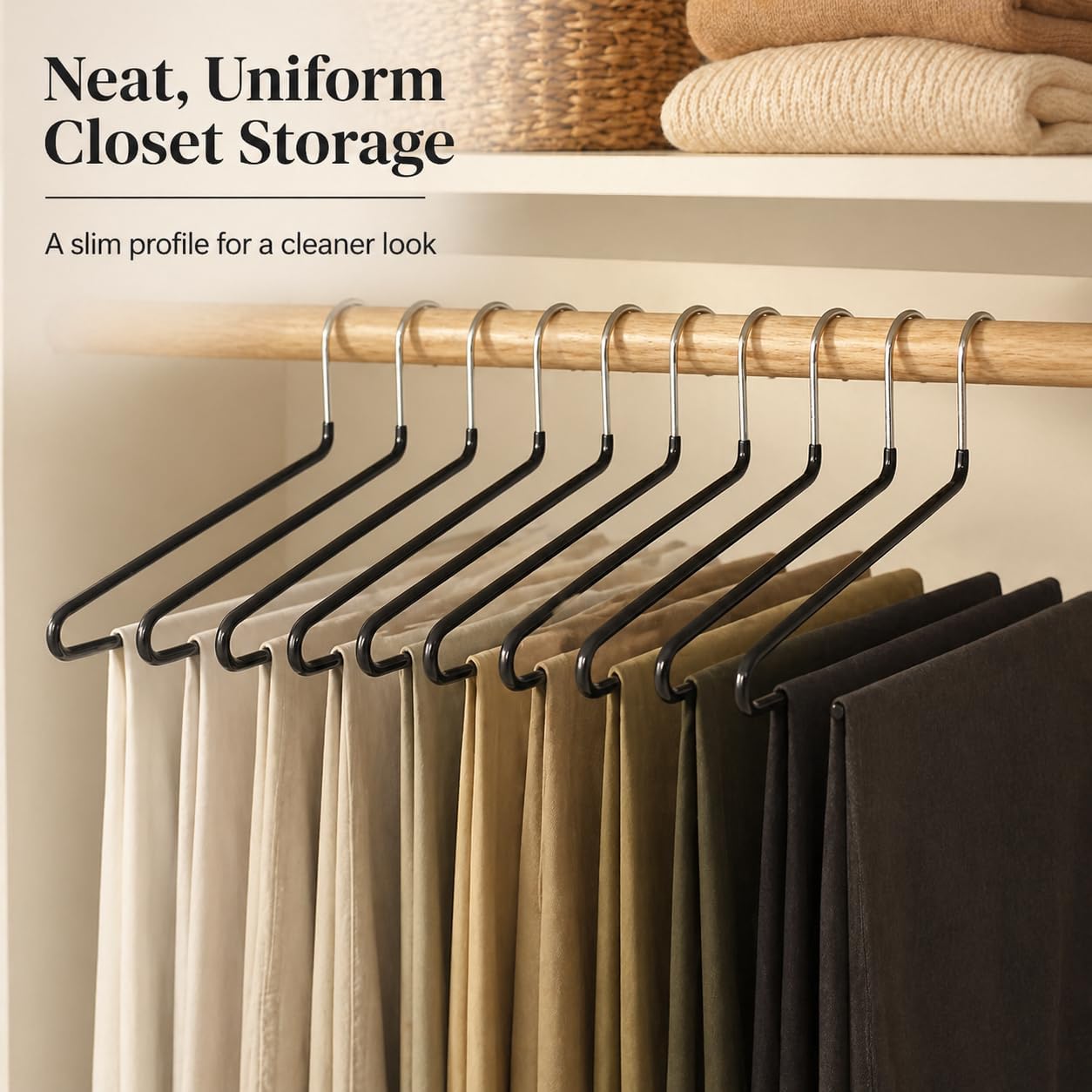 20 Pack Open Ended Pants Hangers, Non-Slip Metal Trouser Hangers for Closet, Space Saving Jean & Slacks Hangers, Easy Slide Design for Pants, Towels, Scarves, Black