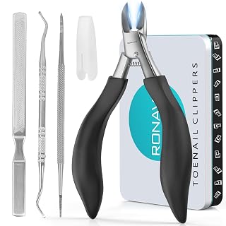 Nail Clipper Set for Adult Ingrown Toenails, RONAVO Heavy Duty Toe Nail Clippers Seniors Thick Nails Long Handle, Large Toenail Clippers for Ingrown Nails 4Pcs（Black）