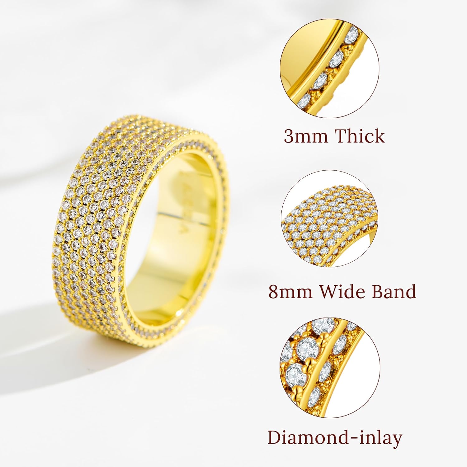 Gold Wedding Rings for Women 925 Sterling Silver 14k Gold Plated Promise Engagement Non Tarnish Bands Rings CZ Simulated Diamond Chunky Eternity Statement Wide Rings for Her - Image 4