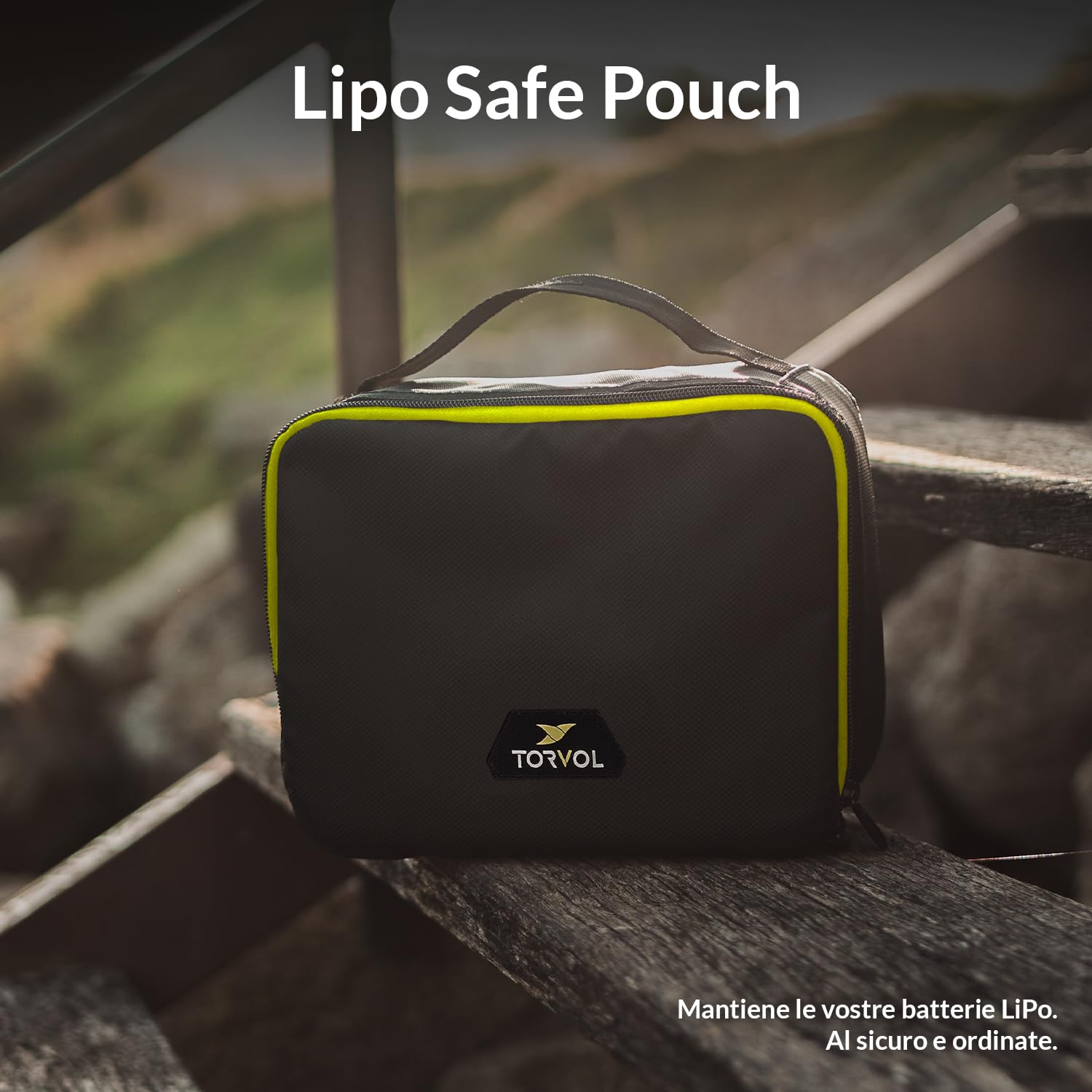 TORVOL - LIPO SAFE BAG, Lipo bag ignifuga e impermeabile per batterie, fino a 15 LiPo, compatibile zaini PITSTOP, 26x20x11 cm, Nero & Verde