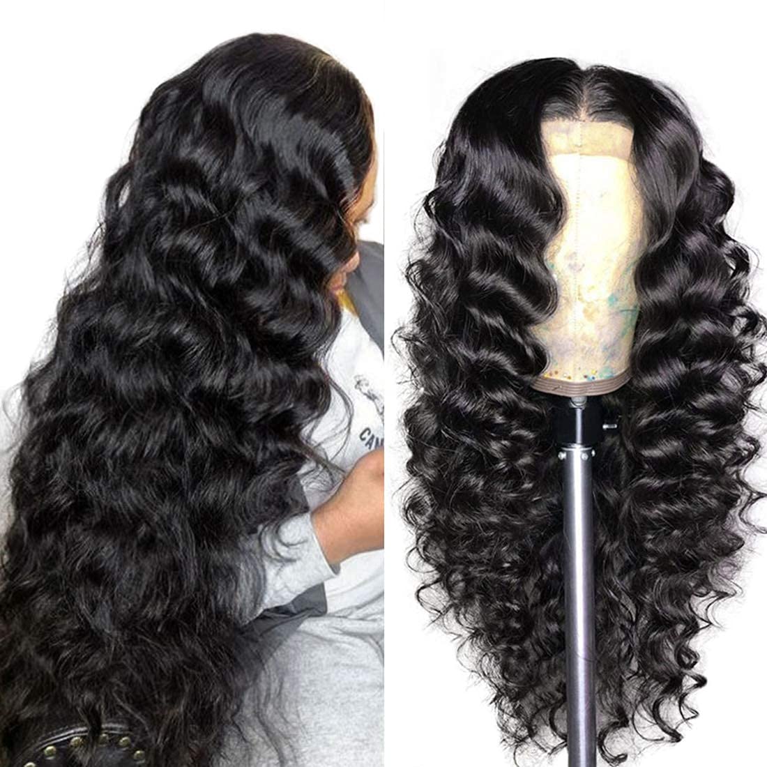 BINF Wigs Human Hair Loose Wave Lace Front Wigs Human Hair Pre Plucked Pre Cut Glueless Loose Deep Wave Wig HD Transparent 4x4 Lace Closure Wig for