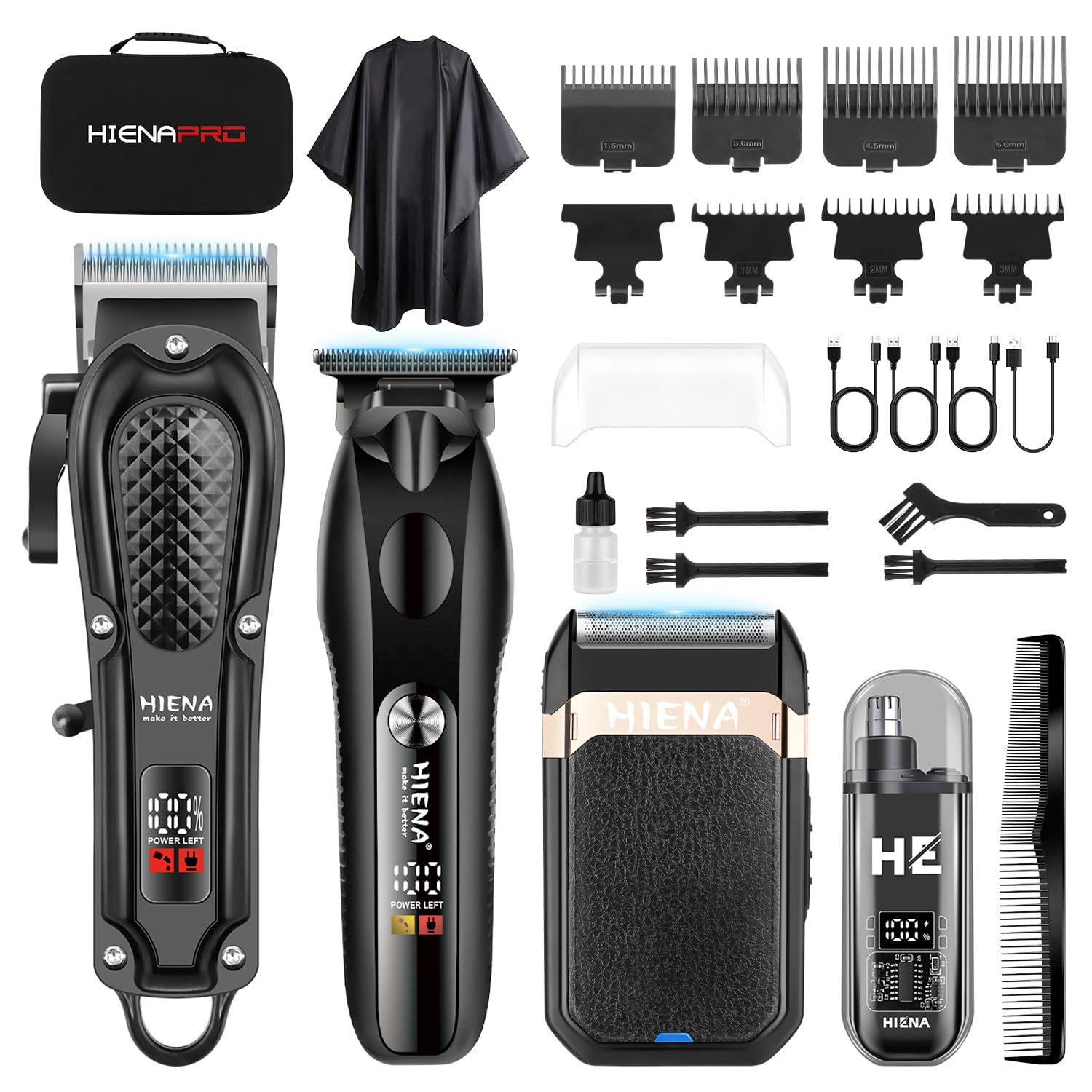 Cortapelos para hombres profesionales, juego de cortapelos inalámbrico y cortadora de barba con hoja en T, afeitadora eléctrica, afeitadora de aluminio, recortadora de nariz, kit de corte de