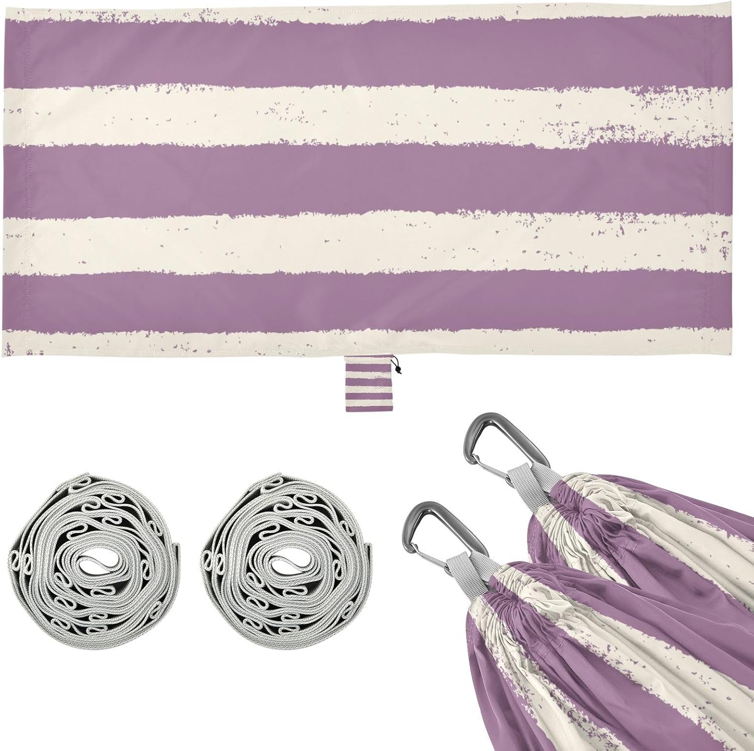 Simple Geometric Purple Horizontal Strips Hammocks for Camping Tree Hammock for Outside Camping Essentials