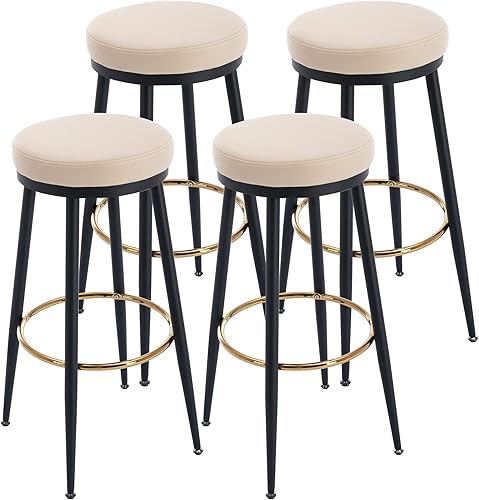 Miniatura 12 de chairus Juego de 4 taburetes de bar de 26 pulgadas de altura de mostrador, modernos taburetes de bar sin espalda con reposapiés dorado, cómodas