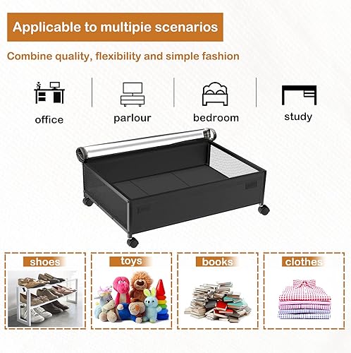 Miniatura 3 de Uranshin Contenedores de almacenamiento debajo de la cama con tapa y ruedas, paquete de 2, almacenamiento de zapatos debajo de la cama, organizador